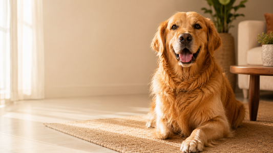 Healthy dog with clean paws at home