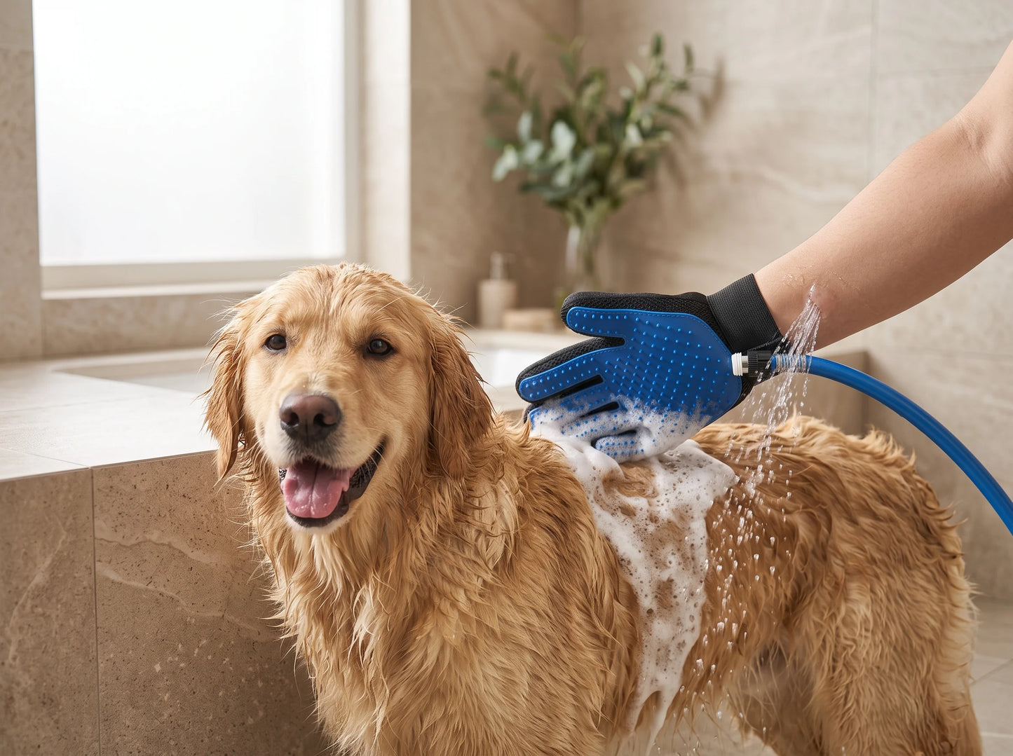 Bath Glove with Hose for Dogs & Cats- Easy Bathing