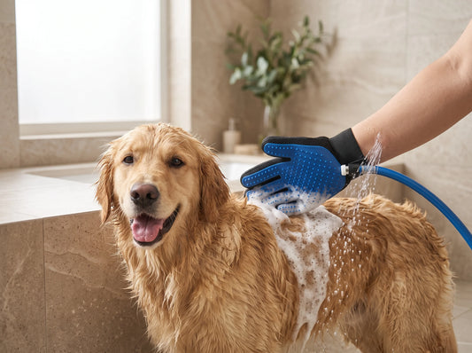Bath Glove with Hose for Dogs & Cats- Easy Bathing