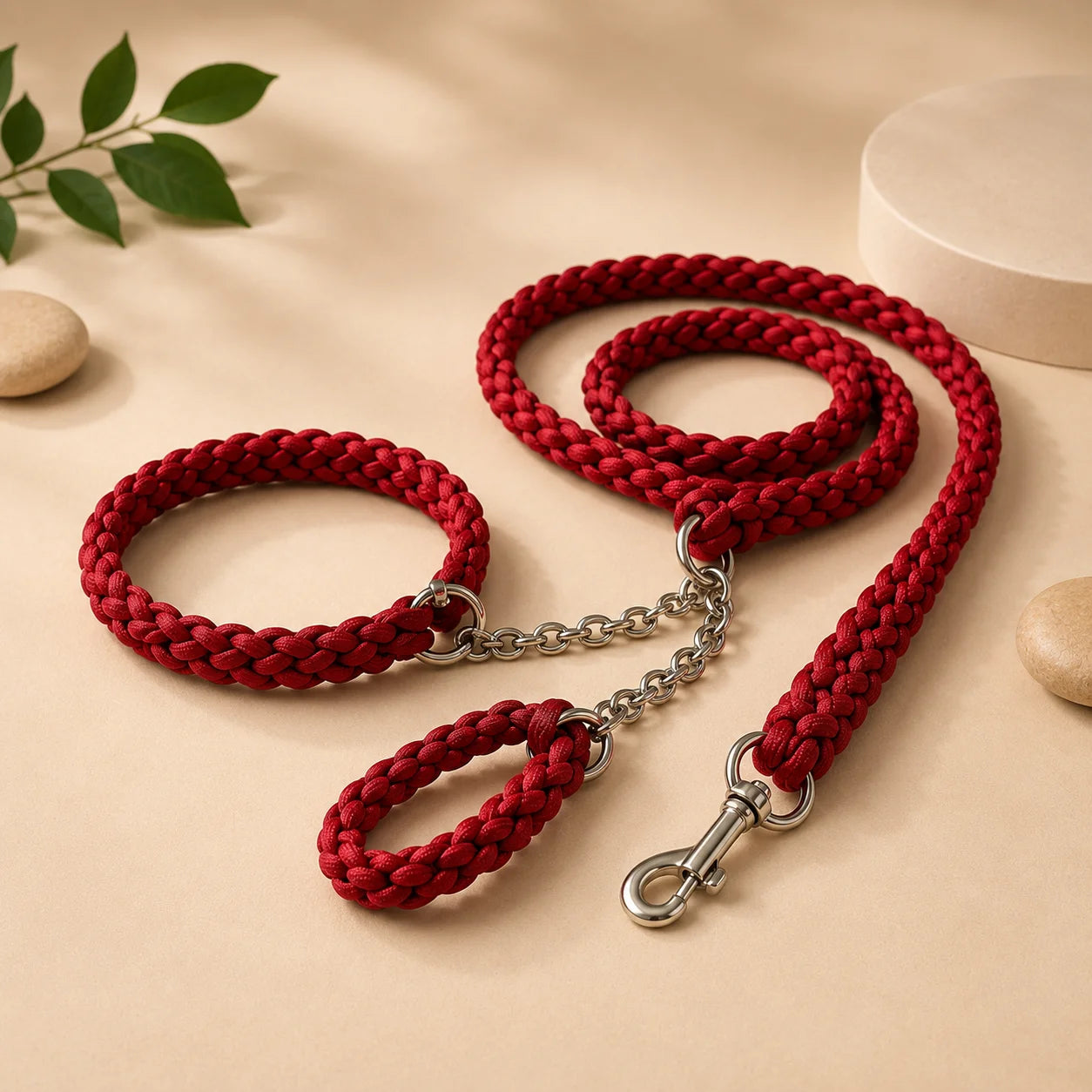 Braided Rope Dog Leash & Collar Set